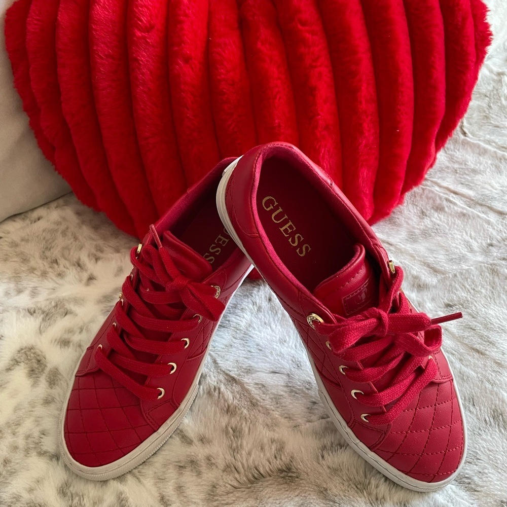 GUESS Women's Bold Red Quilted Sneakers